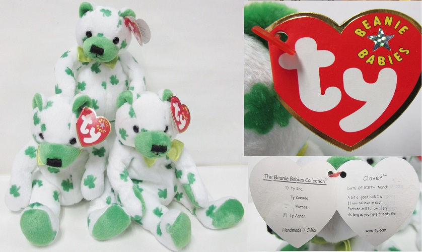 Clover St. Patrick\'s Day 2002 Bear<BR>Ty - Beanie Baby<br> NON MINT TAGS<br> (Click on picture-FULL DETAILS)<br>